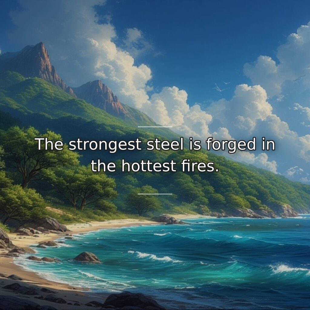 This metaphorical quote draws from metallurgy to illustrate how adversity strengthens character.… quote