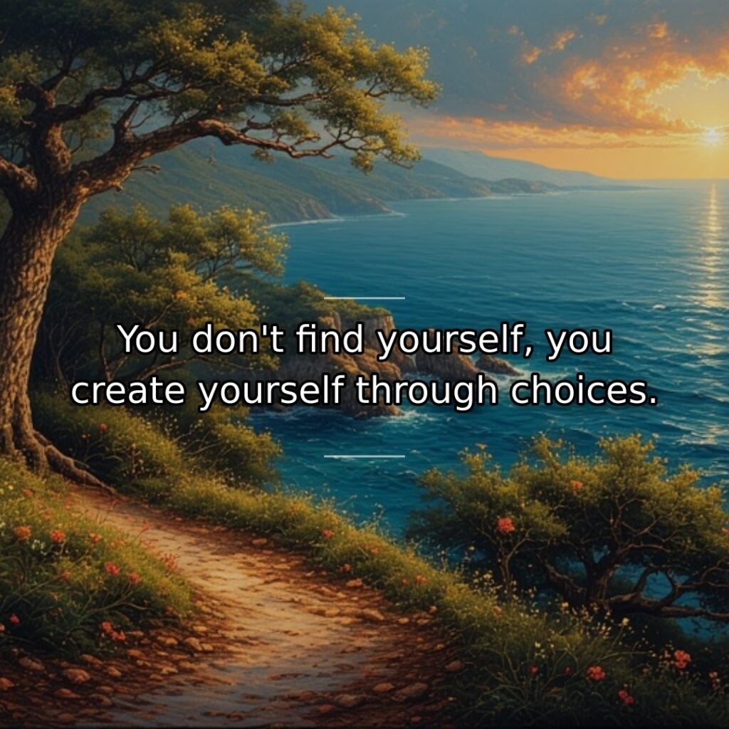 Identity emerges from decisions rather than discovery of fixed essence. This quote… quote