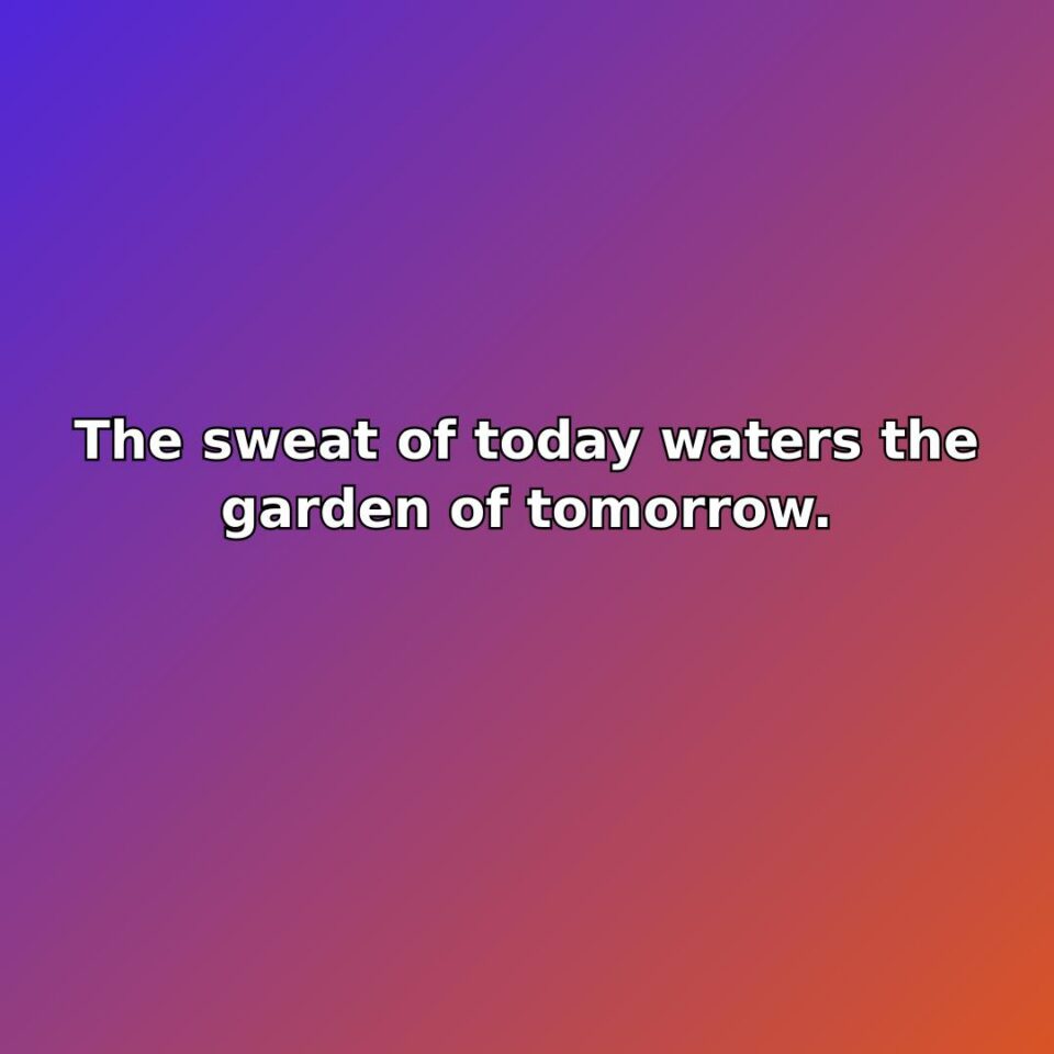 The sweat of today waters the garden of tomorrow. quote